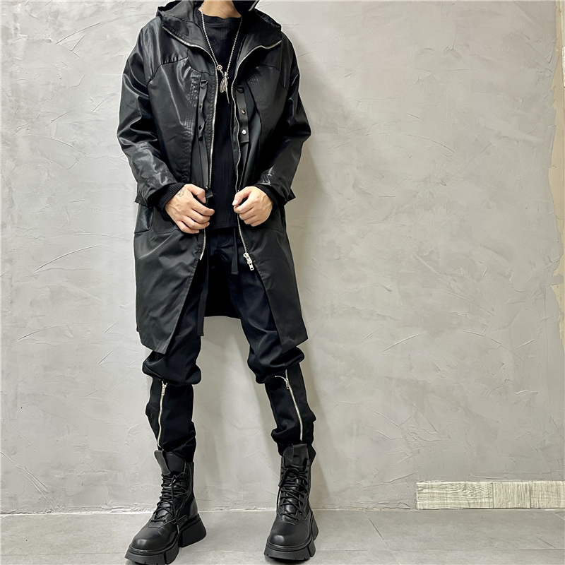 Men s Trench Coats Owen Seak Men Parker Jackets Gothic Style Clothing Autumn Winter Dust Windbreaker Black Size XL 230915