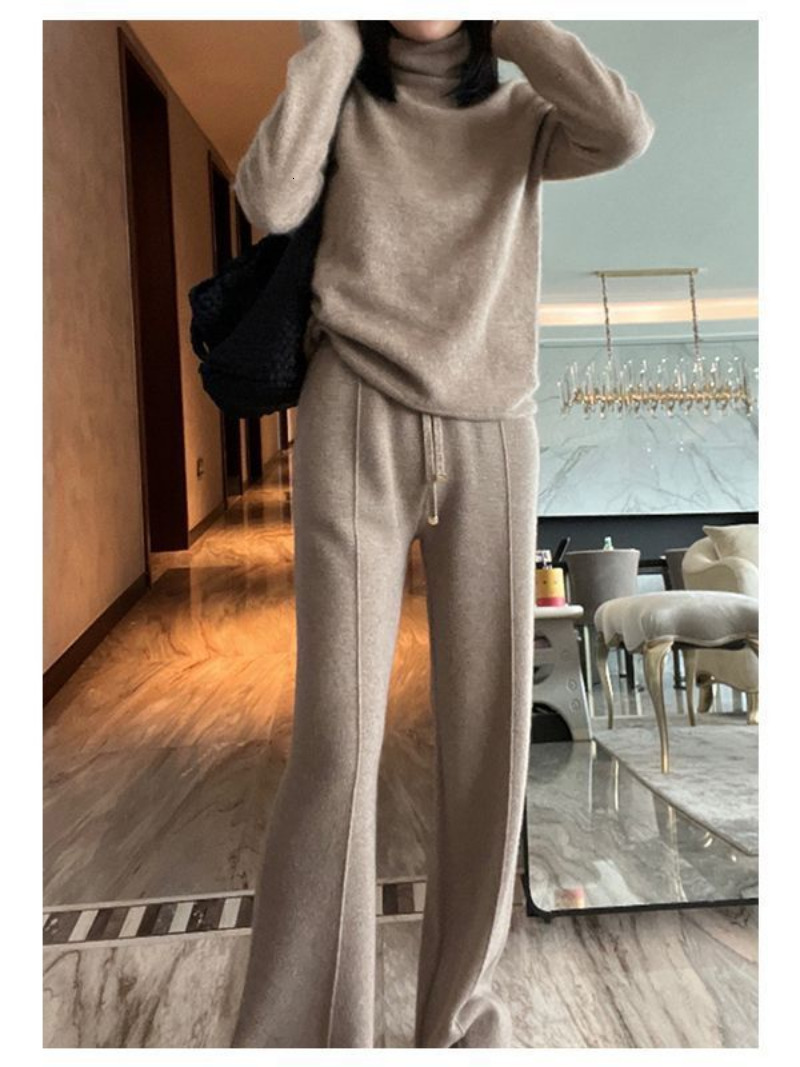 Women's Pants 's Wool WideLeg FallWinter High Waist Drooping Slimming Casual Loose Straight Knit Mop Trousers Outer Wear 230914