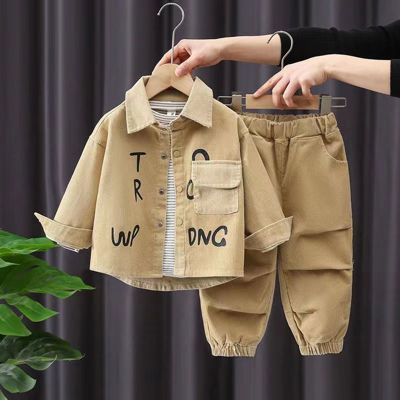 Clothing Sets Boy Autumn Suit 2023 Korean Handsome Baby Spring Fashion Style coat Western Corduroy cloth Two Piece Set 230914