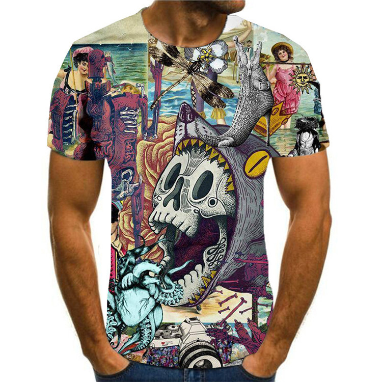 DIY T-Shirt 834 European and American Foreign Trade Summer European and American Watercolor Painting Round Neck T-shirt 3D Digital Printing
