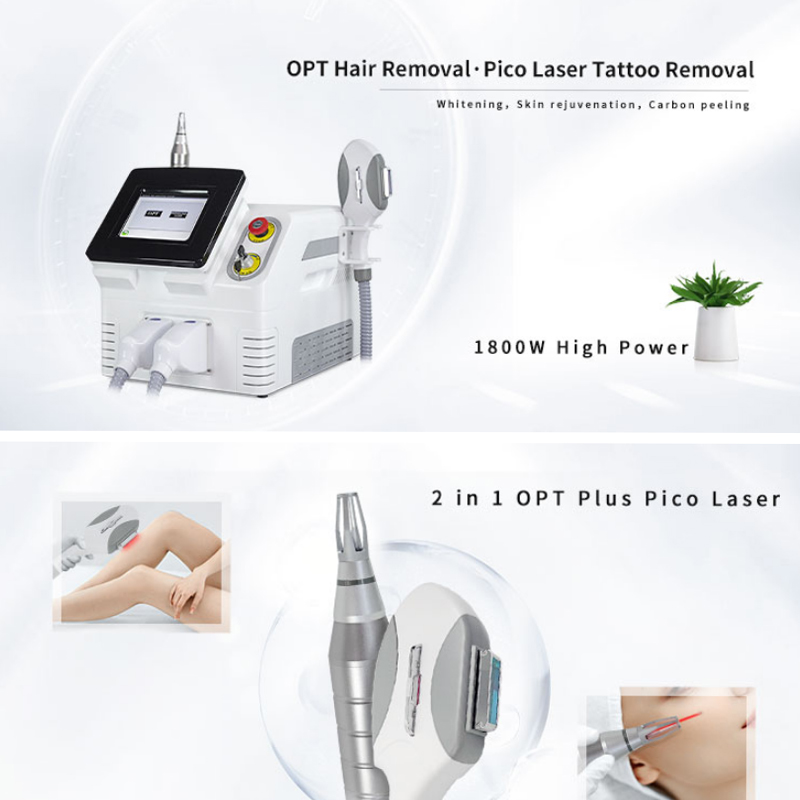2 in1 Laser Hair Removal Opt Technology Skin Lifting Beauty Machine ND Yag Tattoo Removal Pigment Removal Skin Tightening Pore Remover Acne Treatment 