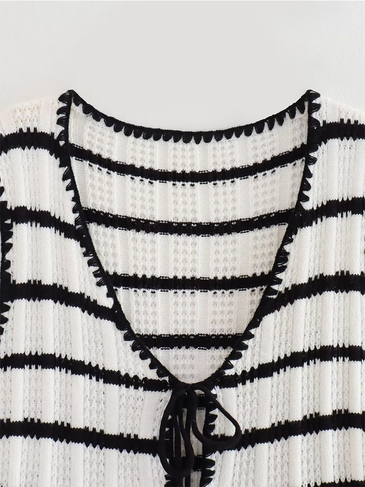 Women's Tracksuits Fashion Stripe Knitted Long Pants Sets Women Summer Cropped Vest Elastic Waist Trousers Two Pieces Sets Female Chic Outfits 23