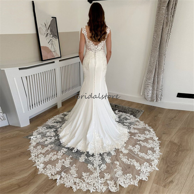 Plus Size Boho Mermaid Wedding Dress Sexy V Neck Lace Long Train Bohemian Church Bridal Gowns Backless Korean Country Fall Bride Robe De Mariee Vestid