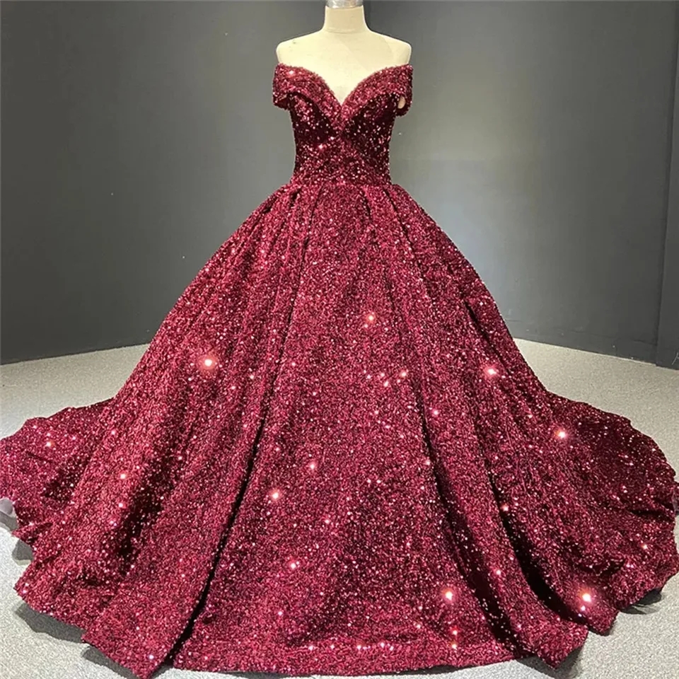 Women Gray Formal Party Evening Dresses Sequined Robe De Soiree Off Shoulder Vintage Long Prom Dress Ball Gowns Plus Size 0920