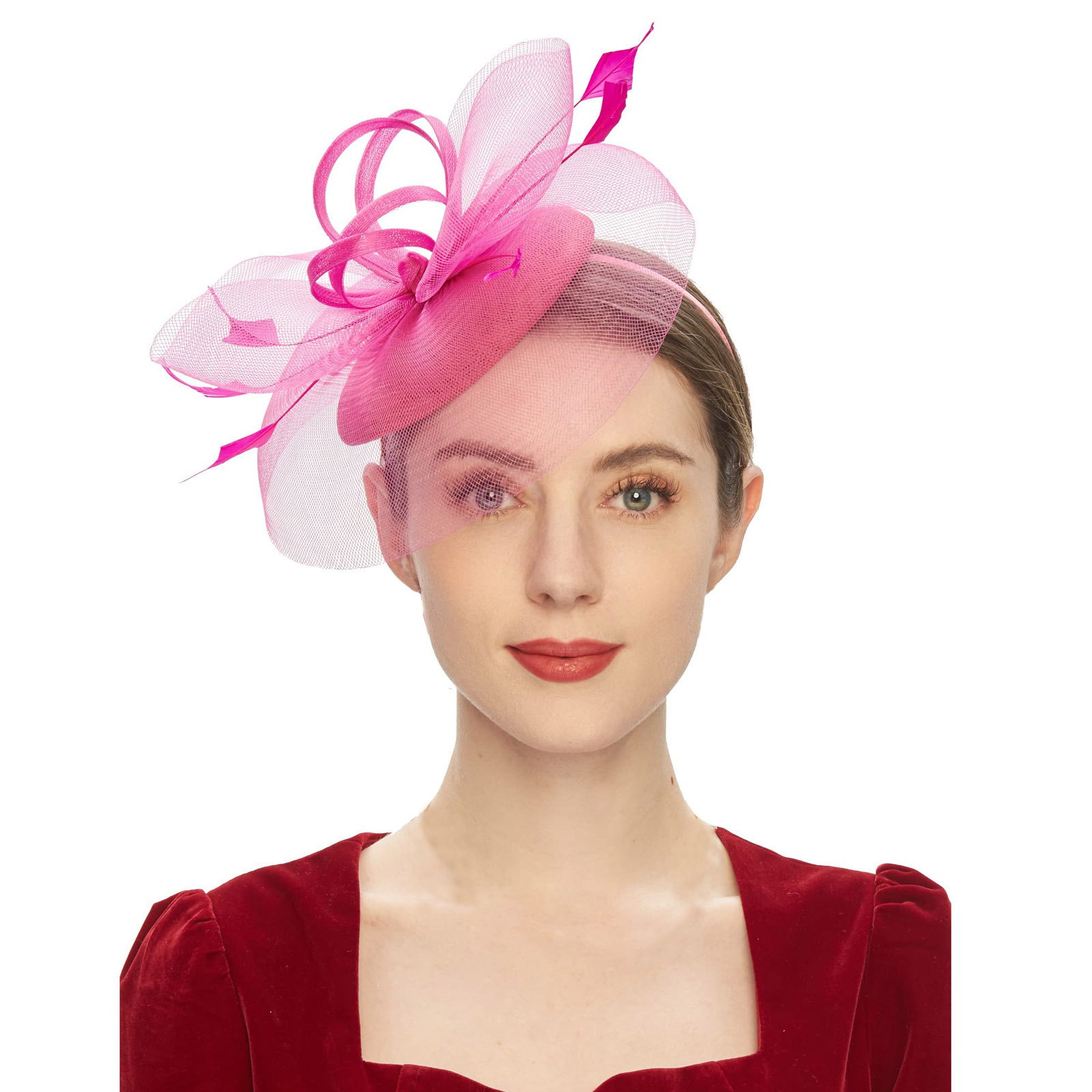 Women's Fascinator Hat With Feather Mesh Kentucky Hat Feather Fascinator Tea Party Hats for Cocktail Wedding