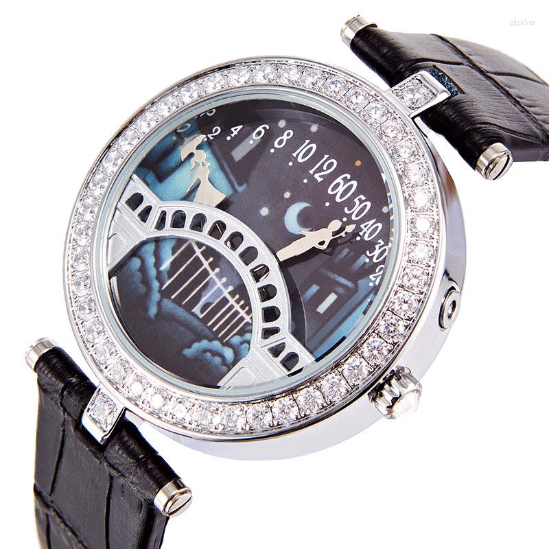 Wristwatches Women's Watch Leather Luxury Temperament Inlaid Diamond Gift For Lovers Valentine's Bridge Dating Beautiful