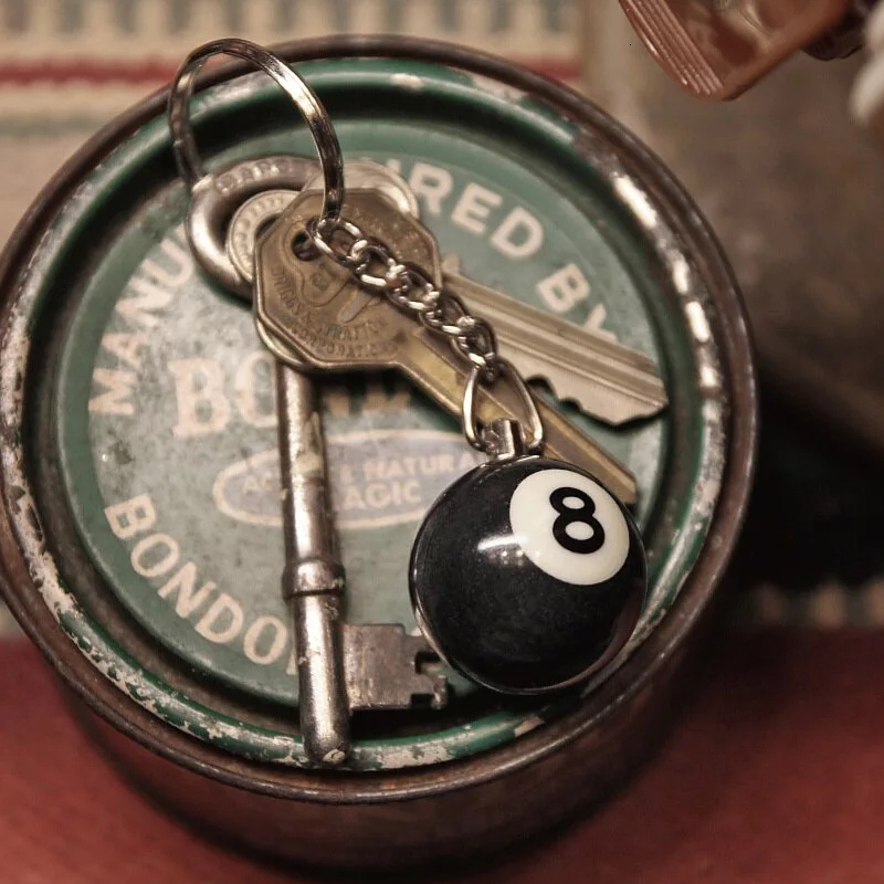 Keychains Lanyards 25mm Black No 8 Billiard Keychain Mini Ball Pendant Key Ring Resin Keyring Bar Table Decoration Jewelry Game Souvenir Gift 230915