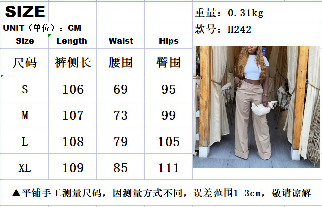 Women's Pants s High Waist Pockets Streetwear Office Lady Casual Pant Wide Leg Smart Trousers Solid Color Straight 230914
