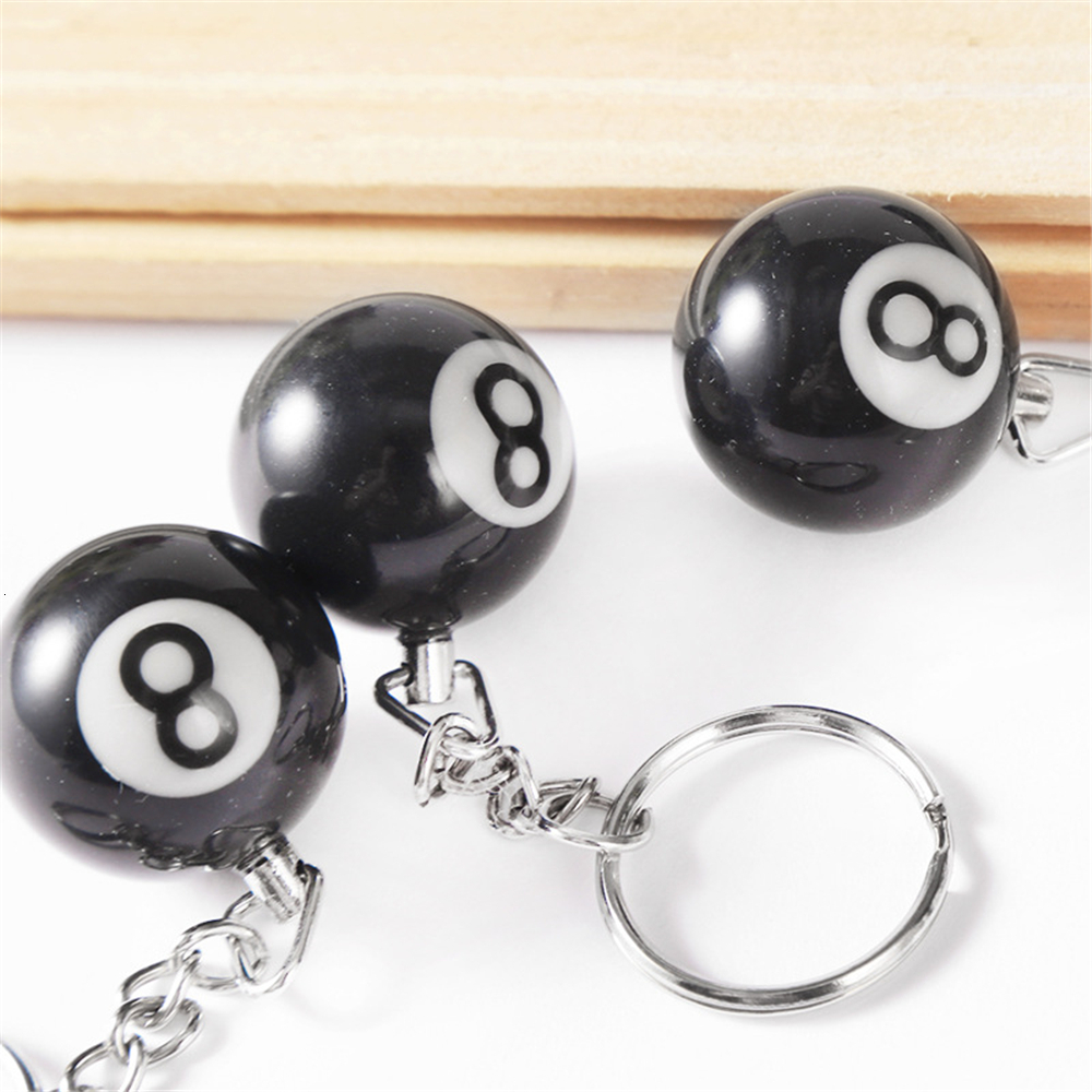 Keychains Lanyards 25mm Black No 8 Billiard Keychain Mini Ball Pendant Key Ring Resin Keyring Bar Table Decoration Jewelry Game Souvenir Gift 230915
