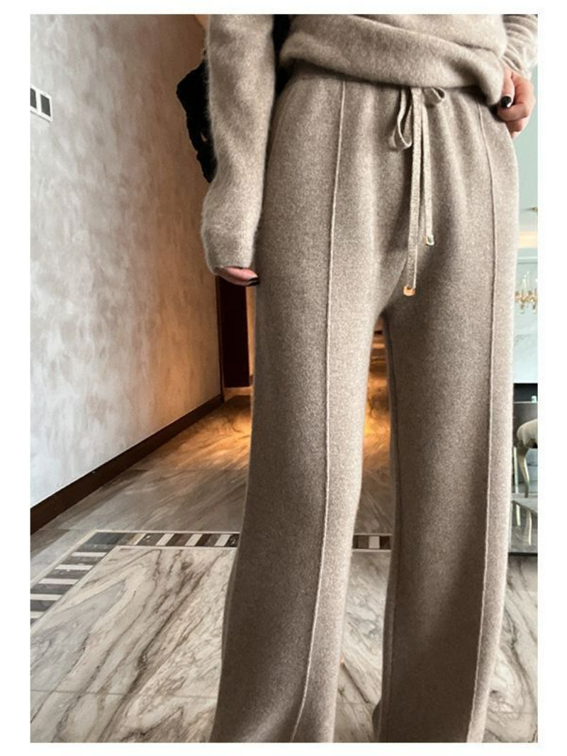 Women's Pants 's Wool WideLeg FallWinter High Waist Drooping Slimming Casual Loose Straight Knit Mop Trousers Outer Wear 230914