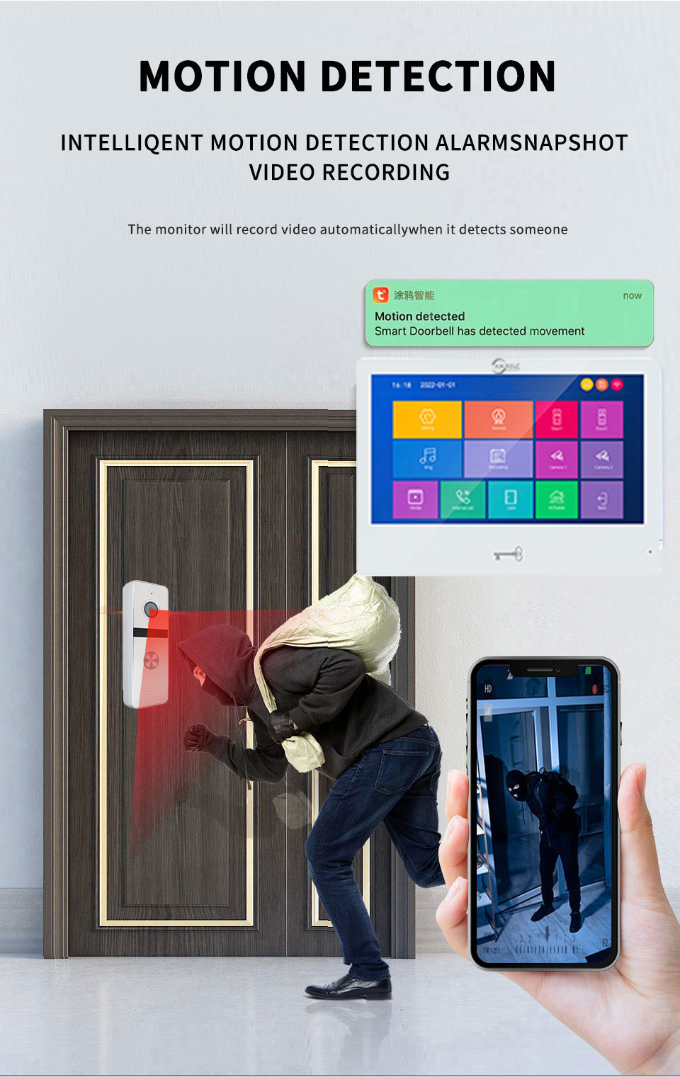AnjieloSmart 10 inch Touch Monitor with Night Vision Doorbell Camera Video Intercom For Home Safety