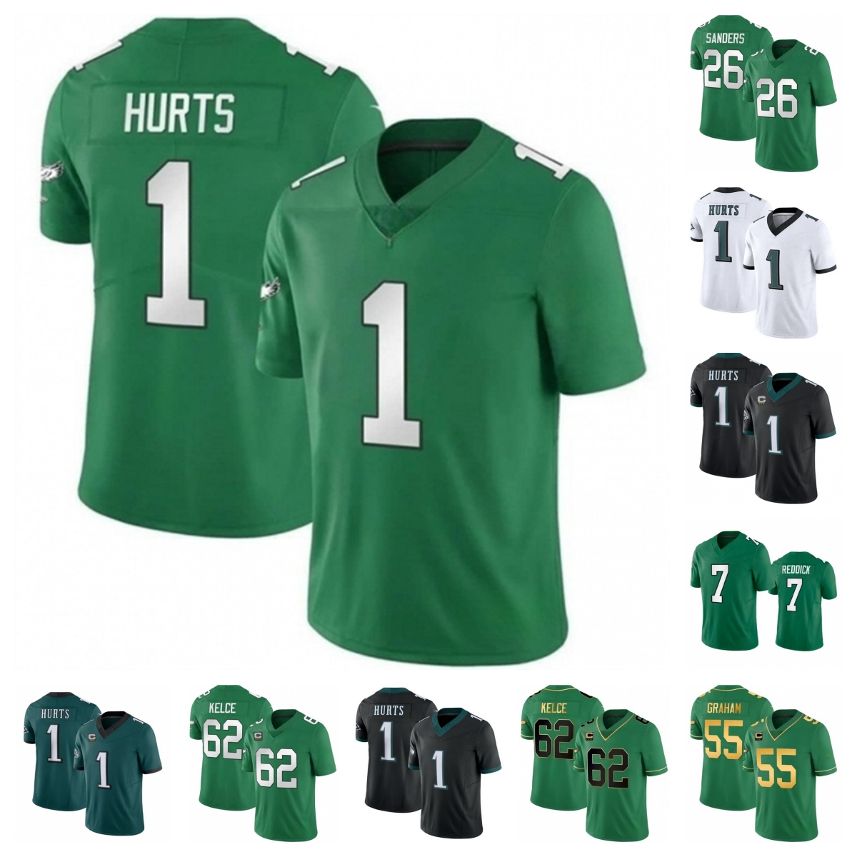 62 Jason Kelce 1 Jalen Hurts 11 A. J. Brown EAGLES football Jersey 20 Dawkins 6 DeVonta Smith 0 D'Andre Swift 2 Darius Slay 91 Fletcher Cox
