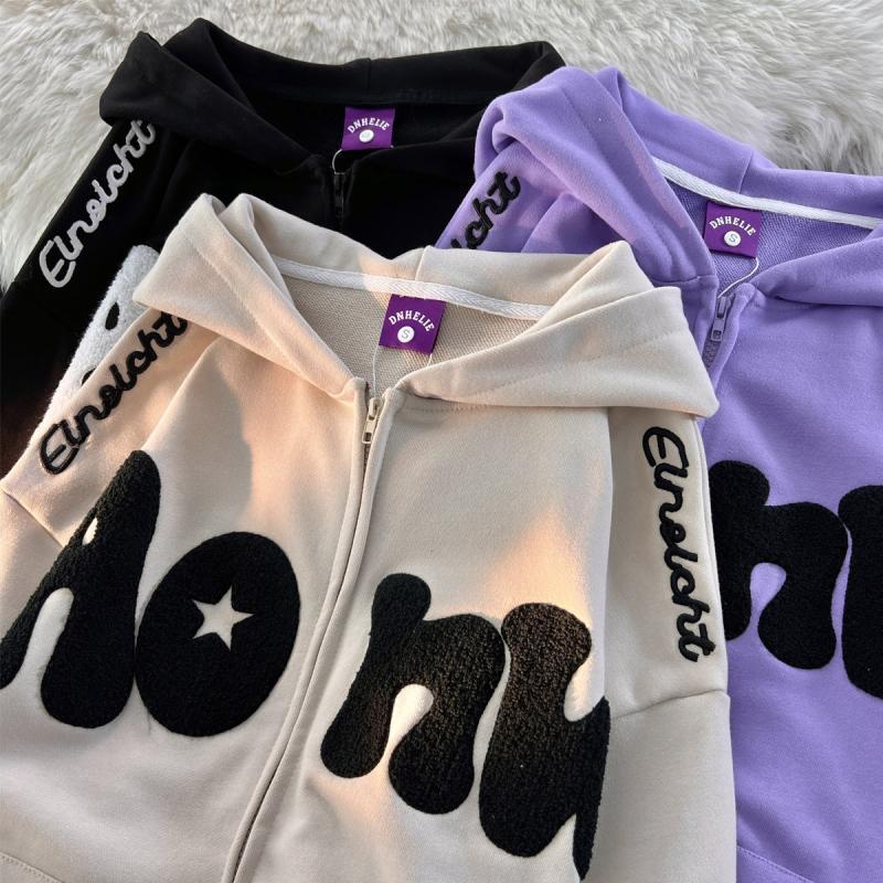 Men's Hoodies Sweatshirts Y2K Vintage Embroidered Hoodies Women Harajuku Hooded Zipper Sweatshirts Hip Hop Patchwork Long Sleeve Jacket Coats Str