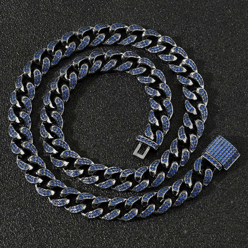 Men's Chains Bracelet Necklaces Pendant Women S Sier Gold Cuban Chain 12mm Double Row Blue VVS Dia Zircon Moissanite Necklace Bracelets 0NFA