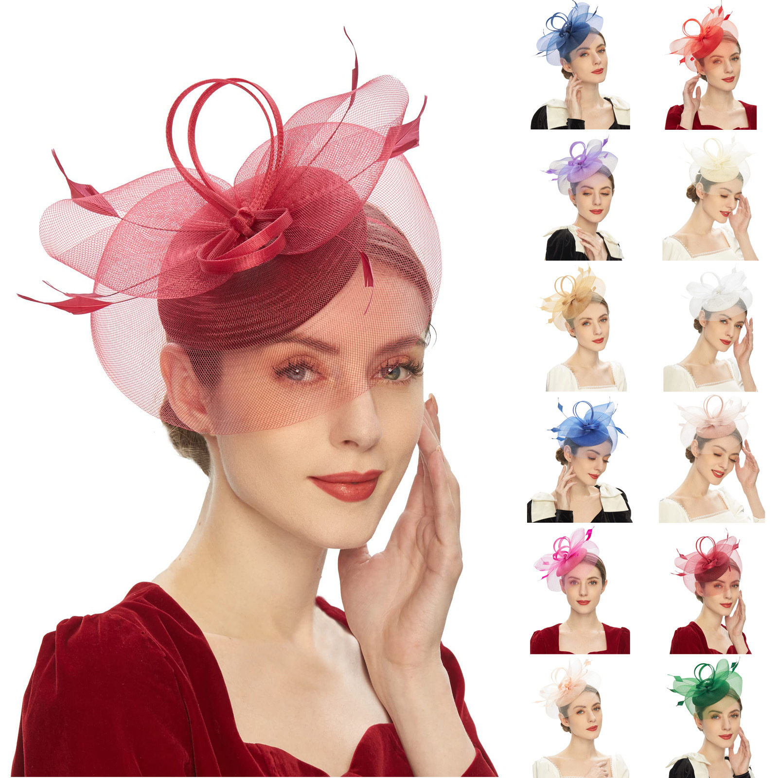 Women's Fascinator Hat With Feather Mesh Kentucky Hat Feather Fascinator Tea Party Hats for Cocktail Wedding