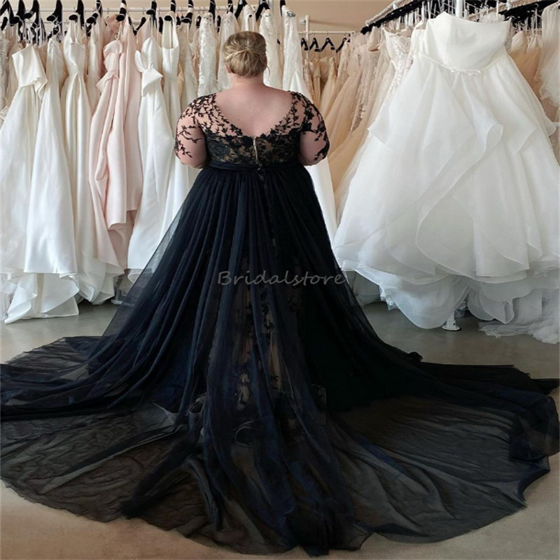 Plus Size Gothic Red Black Wedding Dress With Detachble Train Long Sleeve Lace Mermaid Church Bridal Gowns 2 In 1 Backless Bride Vestido De Novia 2023