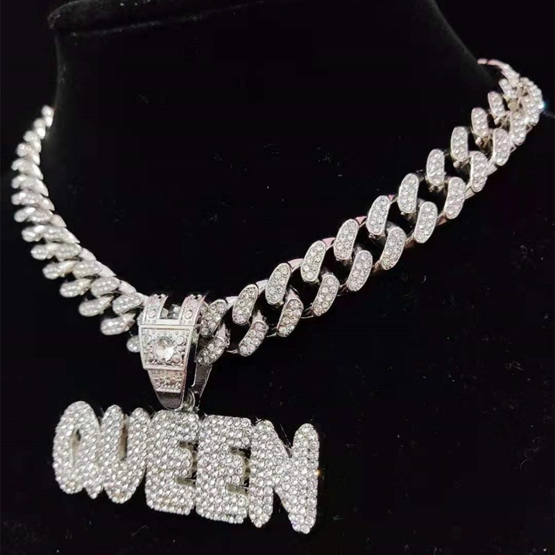 Charms Men Women Hip Hop Full KING QUEEN Letter Pendant Necklace Cuban Chain HipHop Iced Out Bling Necklaces Charm Jewelry 230915