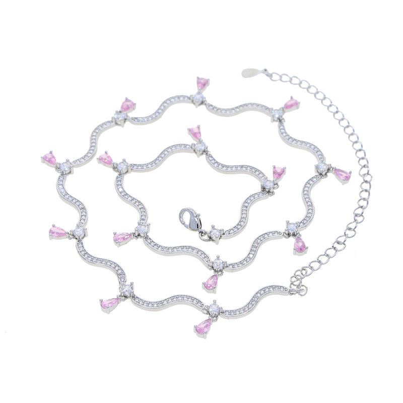 S-shaped Pink White Water Drop Zircon Charm Pendant Necklace with Rope Chain Hip Hop Women Men Full Paved 5A Cubic Zirconia Daily Gift Jewelry