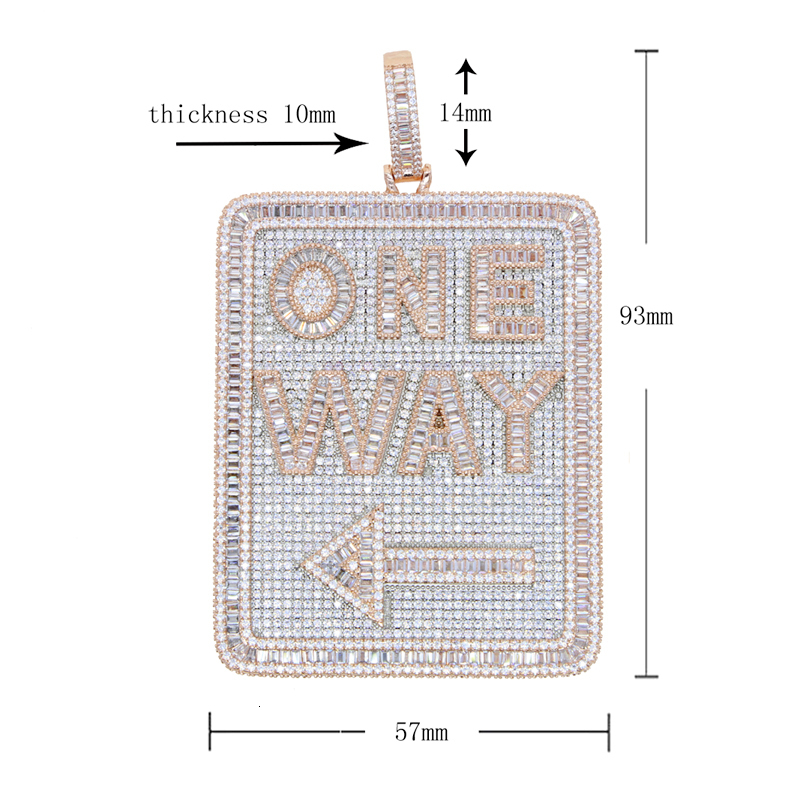 Charms Iced Out Bling Rectangle CZ Letter One Way Pendant Necklace Two Tone Color Cubic Zirconia Charm Men Fashion Hip Hop Jewelry 230915