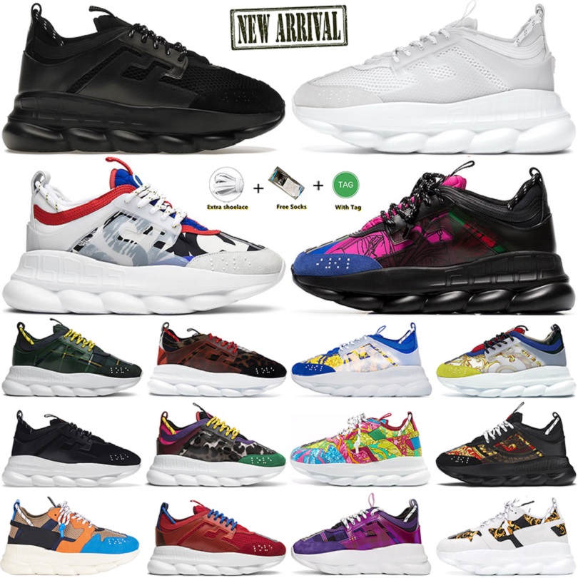 Designer Chain Reaction men women shoes luxury Rubber Suede Triple Black White Bluette Gold Red Cherry Brown Orange Blue mens casual trainers platform sneakers 36-45