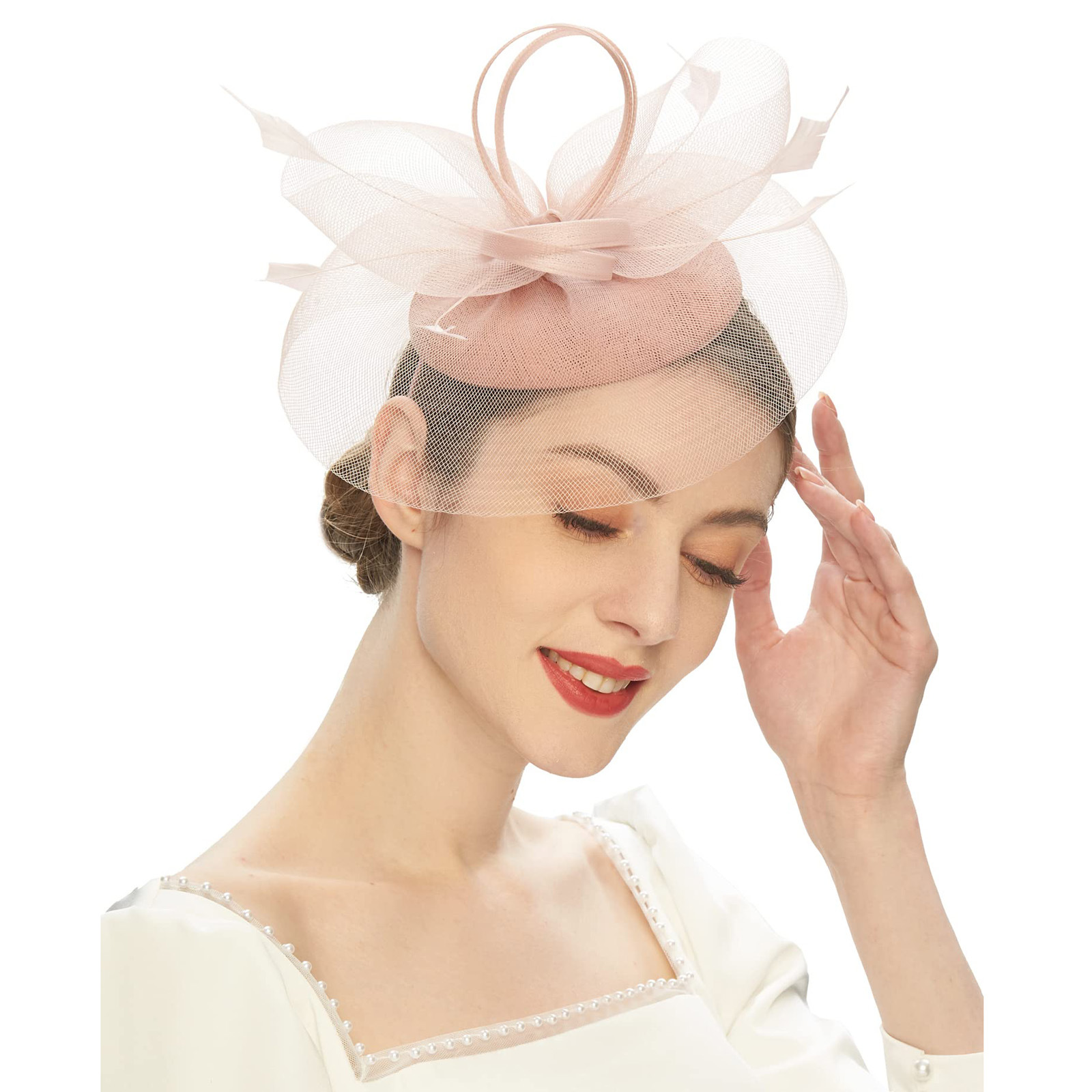 Women's Fascinator Hat With Feather Mesh Kentucky Hat Feather Fascinator Tea Party Hats for Cocktail Wedding
