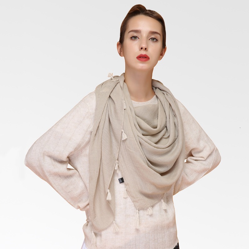 Scarves Silver Grey Hanging Beard Square Scarf for Women Fashion Solid Color Cotton Linen Ethnic Style Shawl 230914