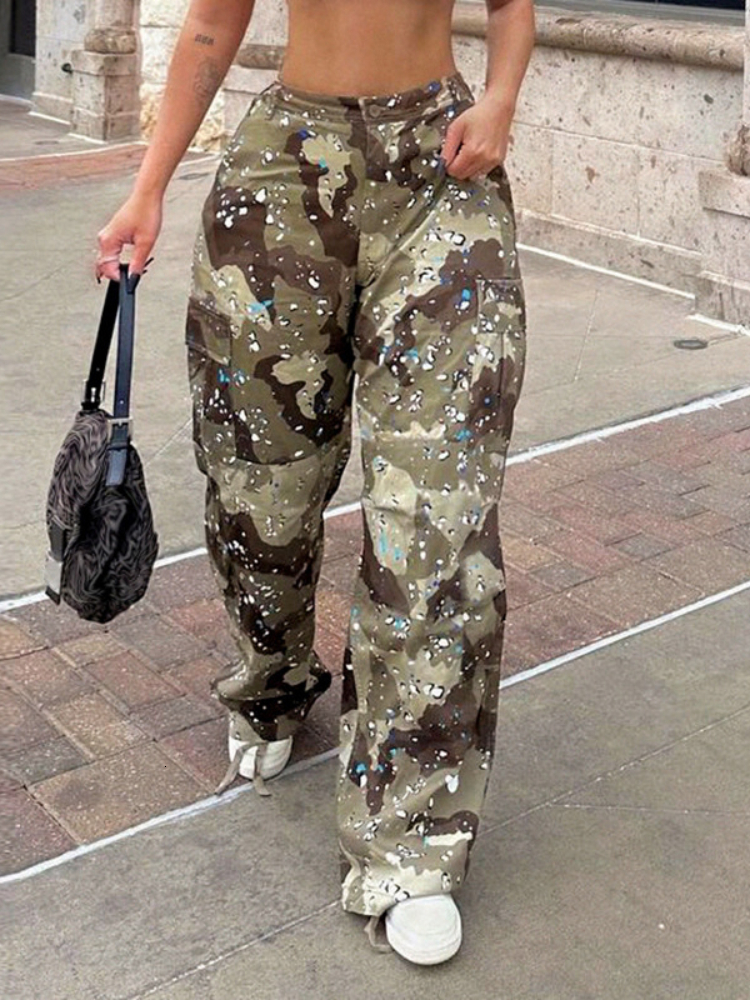 Women's Pants s 2023 Fashion Streetwear Camouflage full Loose Casual Straight HIP POP Y2k Sexy Pockets pants For Women 230914