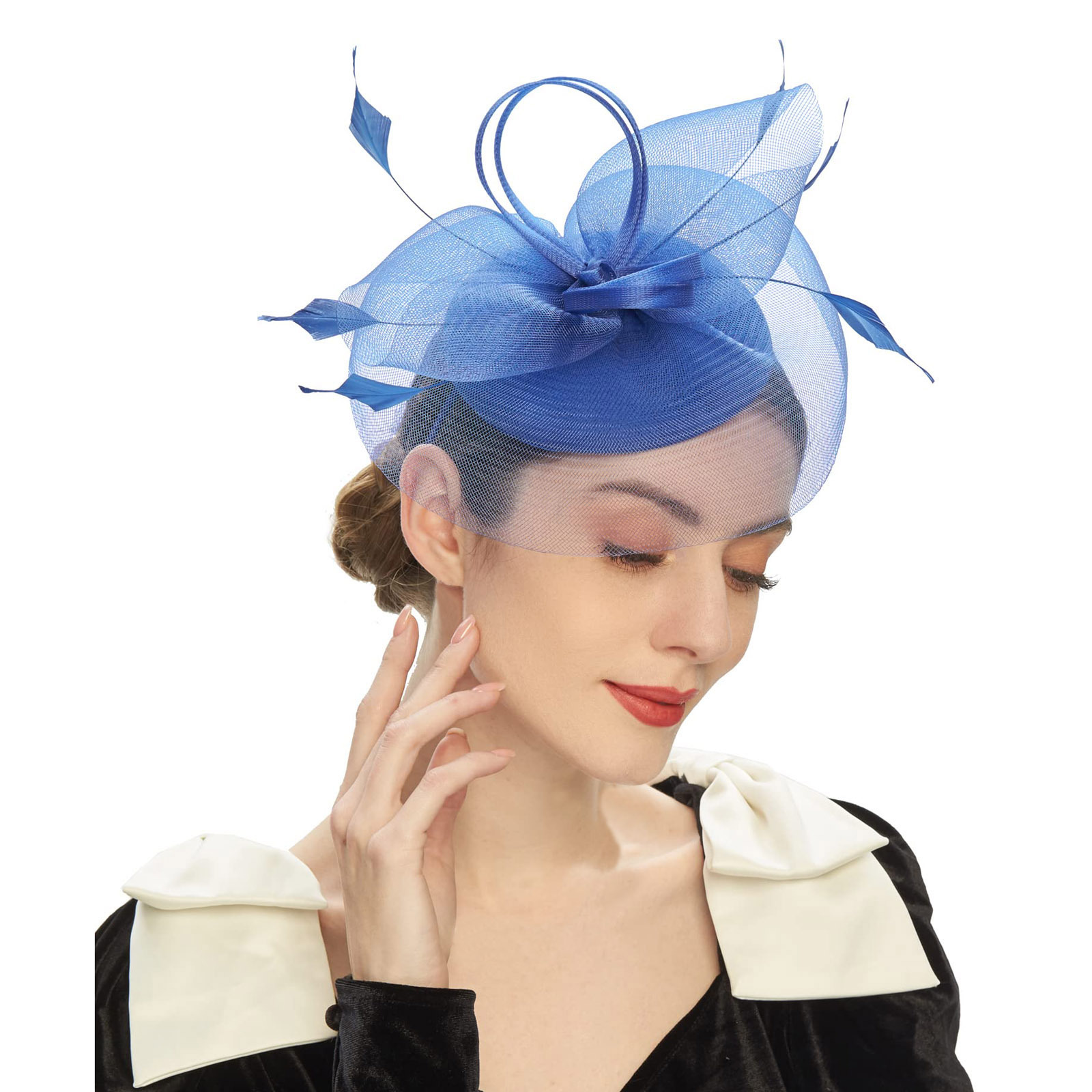Women's Fascinator Hat With Feather Mesh Kentucky Hat Feather Fascinator Tea Party Hats for Cocktail Wedding