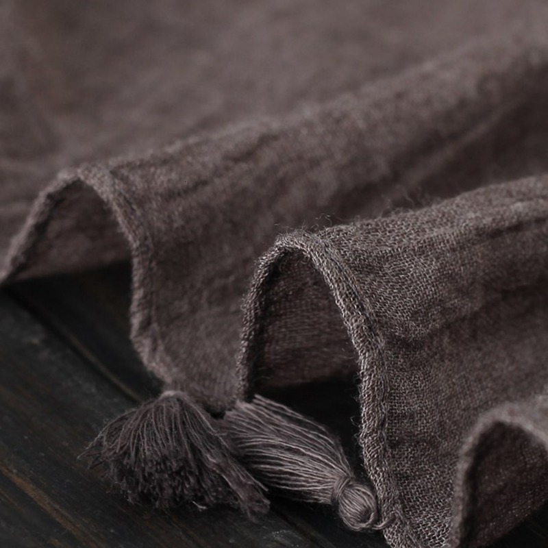 Scarves Silver Grey Hanging Beard Square Scarf for Women Fashion Solid Color Cotton Linen Ethnic Style Shawl 230914