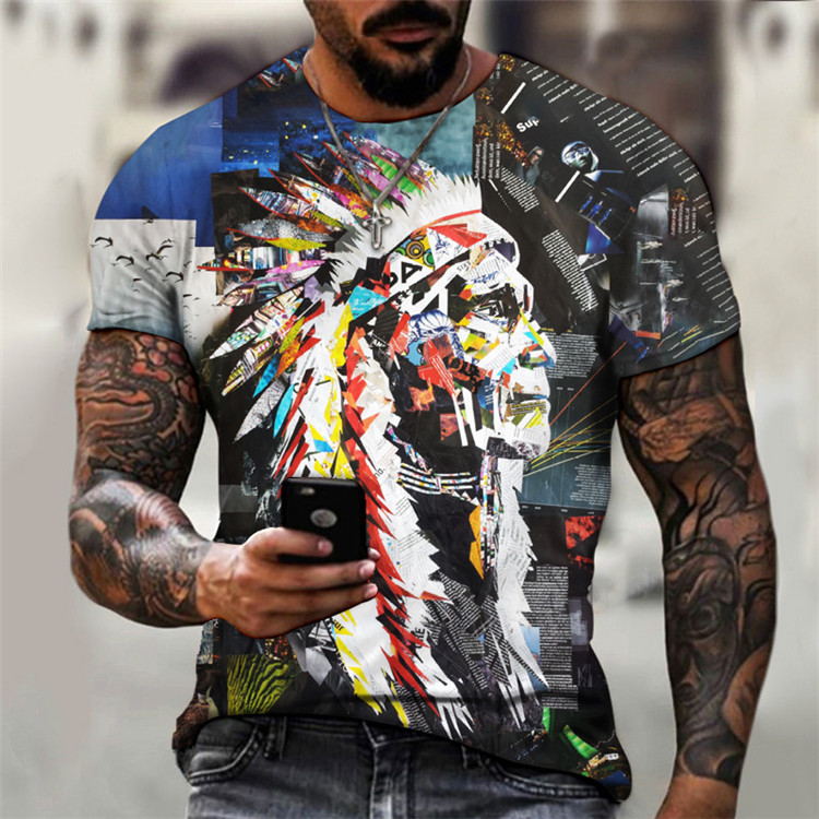 DIY T-Shirt 834 European and American Foreign Trade Summer European and American Watercolor Painting Round Neck T-shirt 3D Digital Printing