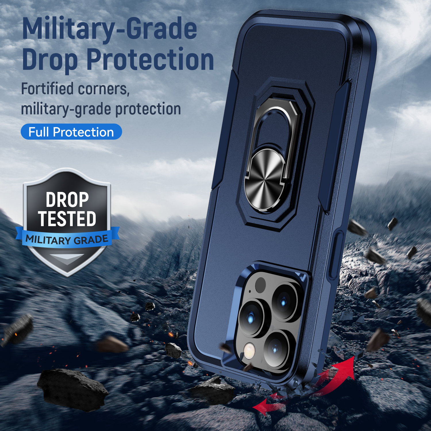 Commuter Military Hybrid Armor Ring Stand Cases Magnetic Car Mount For iPhone 16 15 14 13 Pro Max 12 11 XR XS 8 Plus Samsung S21 FE S22 S23 S24 Ultra 