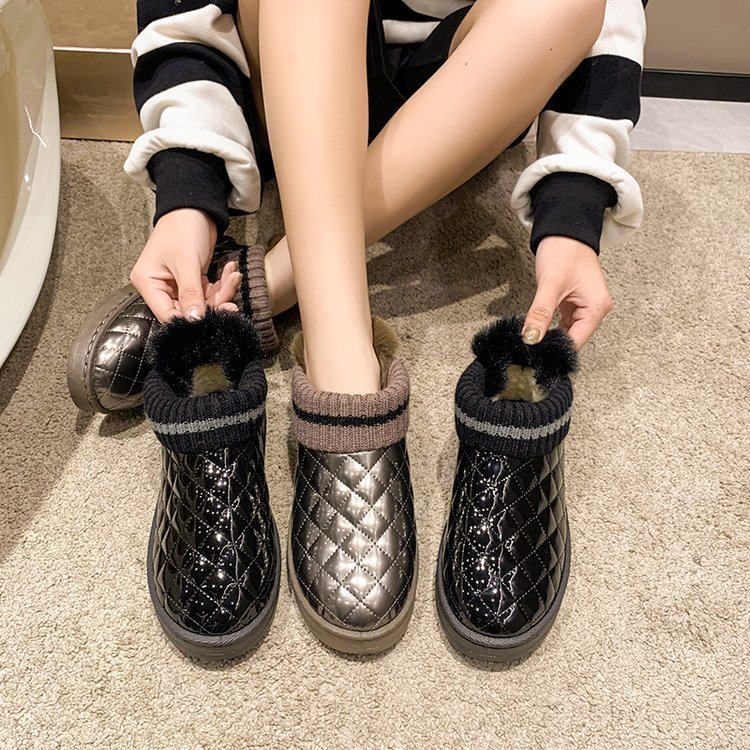 Boots Warm Winter Snow Furry Turnedover Edge Gingham Shoes for Women Female Lining Booties Botas De Mujer 230915