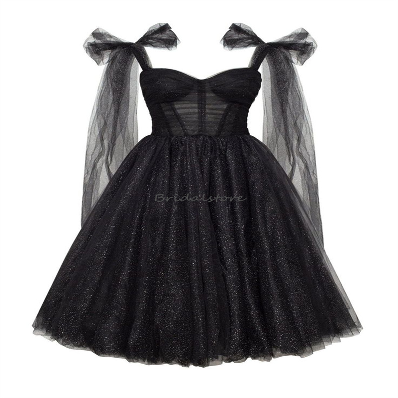 Fairy Sequin Black Homecoming Dress With Spaghetti Straps Sexy A Line Mini Short Cocktail Club Dress Elegant Women Graduation Gowns Vestidos De Fiesta