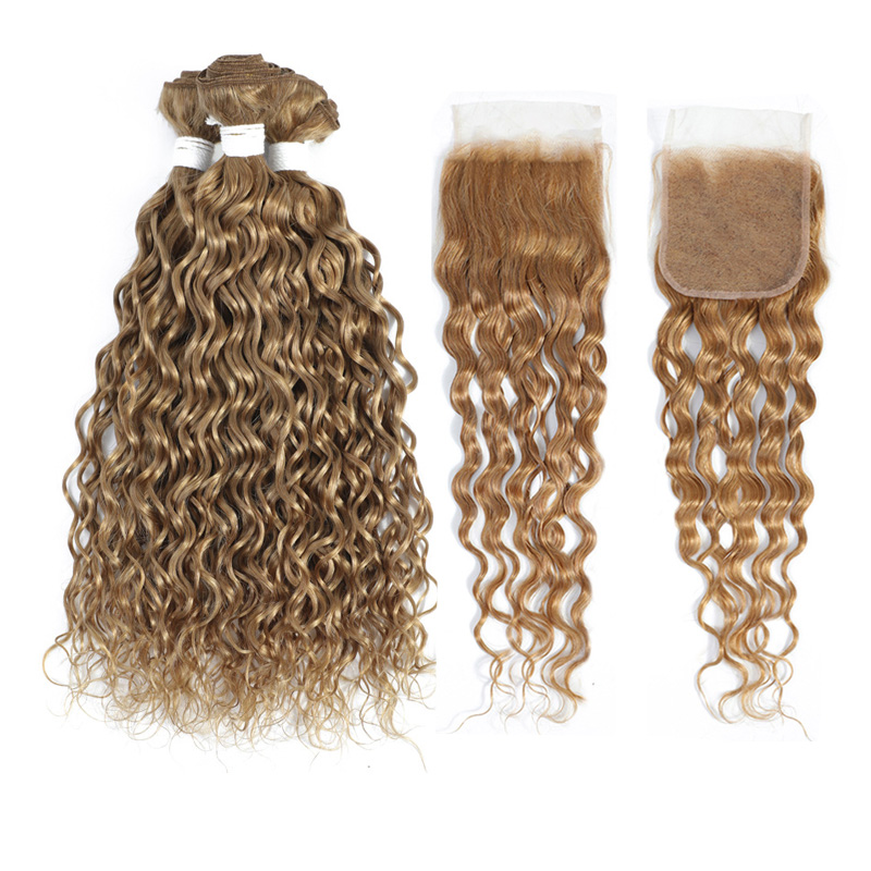 Malaysian Virgin Human Hair 27# Color Bundles With 4X4 Lace Frontal Water Wave 4 Pcs/Lot 10-30inch