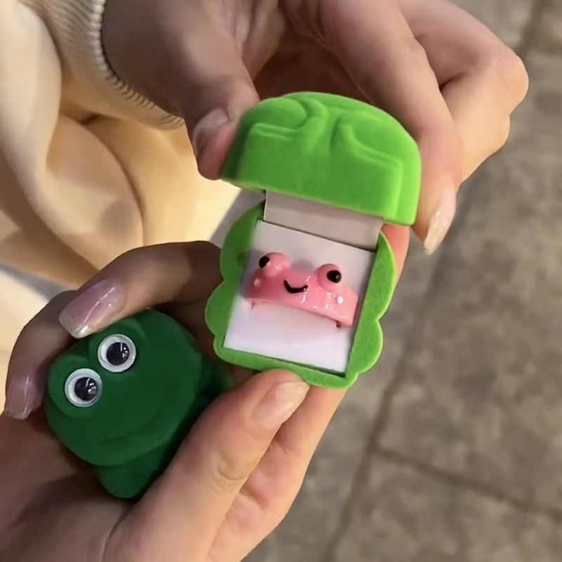 Wedding Rings 2Pc Cute Frog Rings Lover Polymer Clay Resin Acrylic Rings for Women Girls Couple Travel Ring Summer Fashion Animal Jewelry Gift 230915