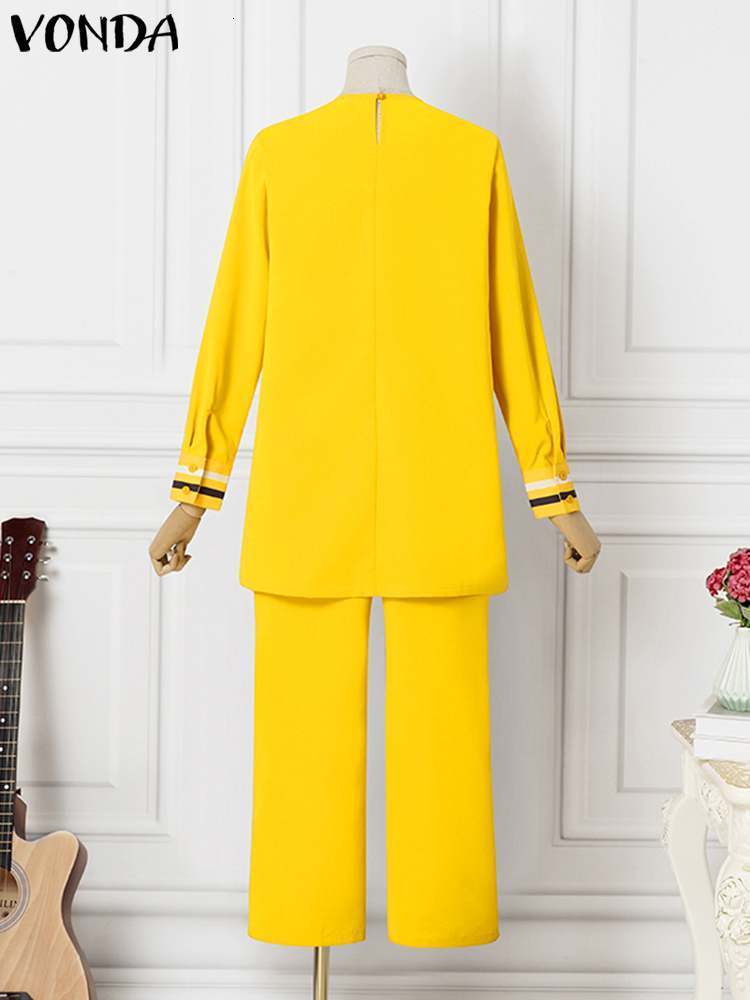 Women's Tracksuits Women Elegant Printed Sets Sexy Round Neck Long Sleeve Patchwork TopPants Set VONDA Casual Loose Suits Matching Sets 230915