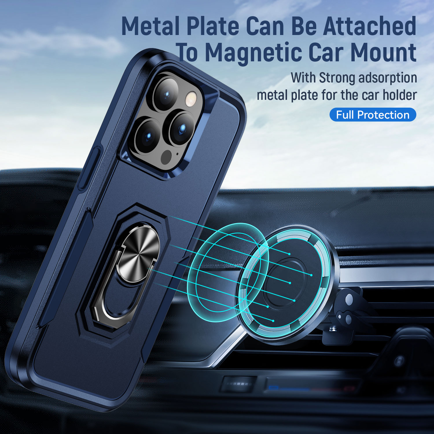 Commuter Military Hybrid Armor Ring Stand Cases Magnetic Car Mount For iPhone 16 15 14 13 Pro Max 12 11 XR XS 8 Plus Samsung S21 FE S22 S23 S24 Ultra 
