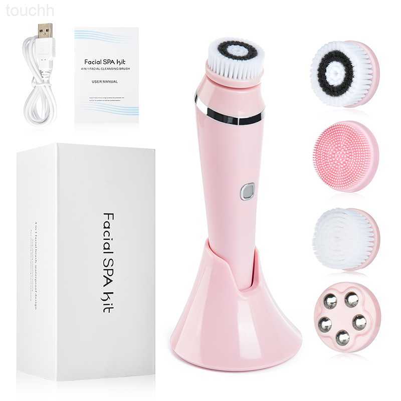 Electric Face Scrubbers Electric Facial Cleansing Brush with 4 Heads Waterproof Wireless Face Washing Brush For Massage Exfoliate Spot Cleaner Skin Ca