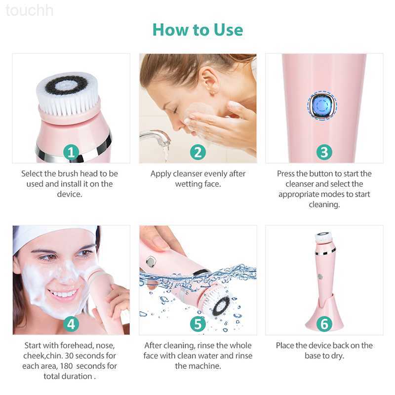Electric Face Scrubbers Electric Facial Cleansing Brush with 4 Heads Waterproof Wireless Face Washing Brush For Massage Exfoliate Spot Cleaner Skin Ca