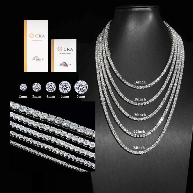 Classic VVS Moissamite Tennis Necklace 925 Sterling silver 10K 14K Gold plated chain Crystal Diamond chain Designer Jewelry Men Women wholesale custom