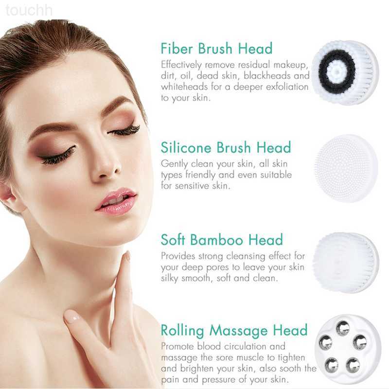 Electric Face Scrubbers Electric Facial Cleansing Brush with 4 Heads Waterproof Wireless Face Washing Brush For Massage Exfoliate Spot Cleaner Skin Ca