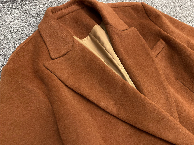 Womens Wool Blends Coat AutumnWinter Lapel Straight Tube Jacket 230915