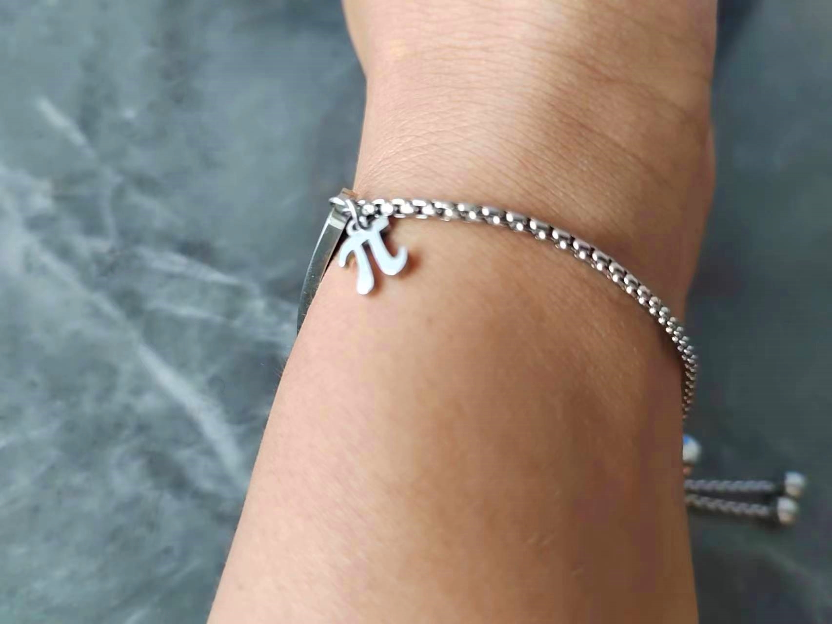 Math PI NETWORK Letter Bracelet Adjustable Bangle Stainless Steel Engraved Bent Tag Pai Infinite Infinity Symbol Charms for Teacher Student Graduation