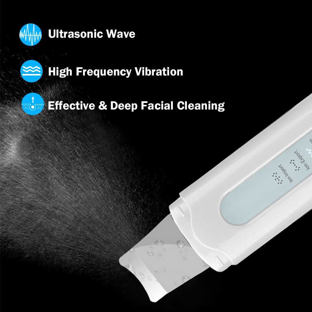 Electric Face Scrubbers 4 Modes EMS Ultrasonic Skin Scrubber Blackhead Remover Facial Cleanser Peeling Shovel Face Lifting Tool Spatula Deep Cleansing