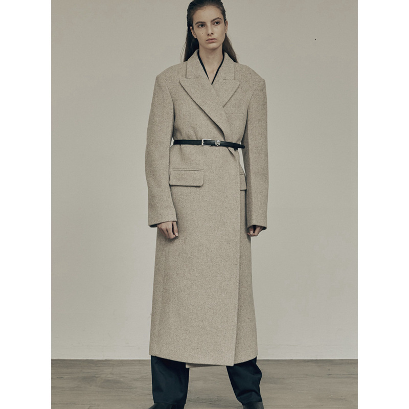 Womens Wool Blends Coat AutumnWinter Lapel Straight Tube Jacket 230915