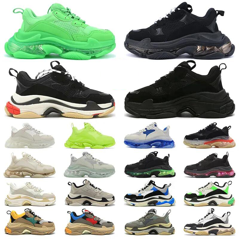 Triple S Shoes Luxury Designer - Inspired Black Dad Sneakers, Women's Men's Multi - Paneled Chunky Sole Casual Sports Shoes