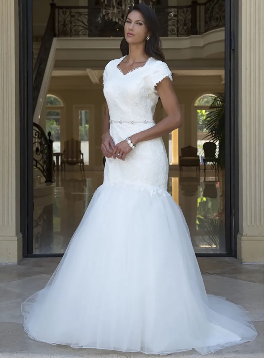 Wedding Dresses White Bridal Gowns Mermaid Trumpet Formal Ivory Custom New Plus Size Up Zipper Button Applique Lace Sweetheart With Short Sleeves Tull