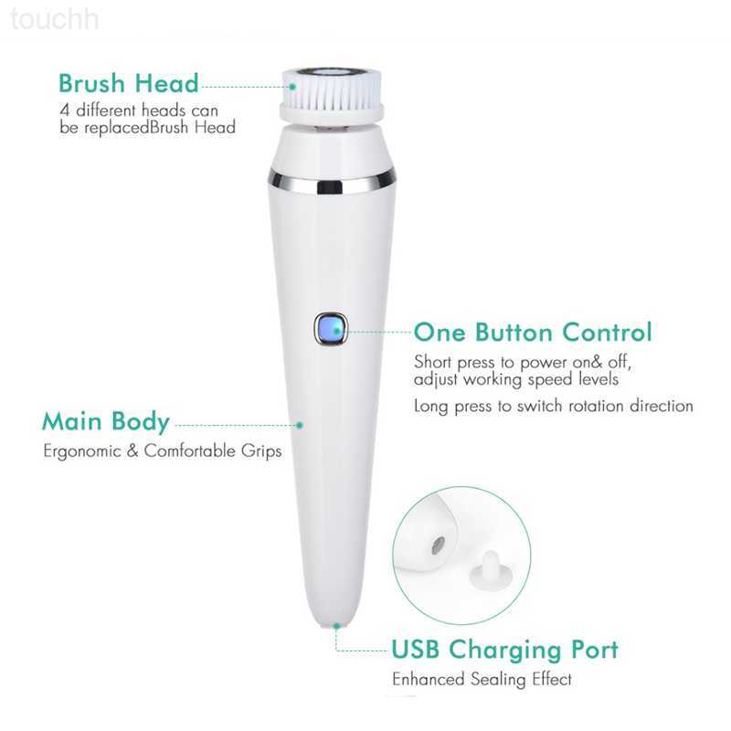 Electric Face Scrubbers Electric Facial Cleansing Brush with 4 Heads Waterproof Wireless Face Washing Brush For Massage Exfoliate Spot Cleaner Skin Ca