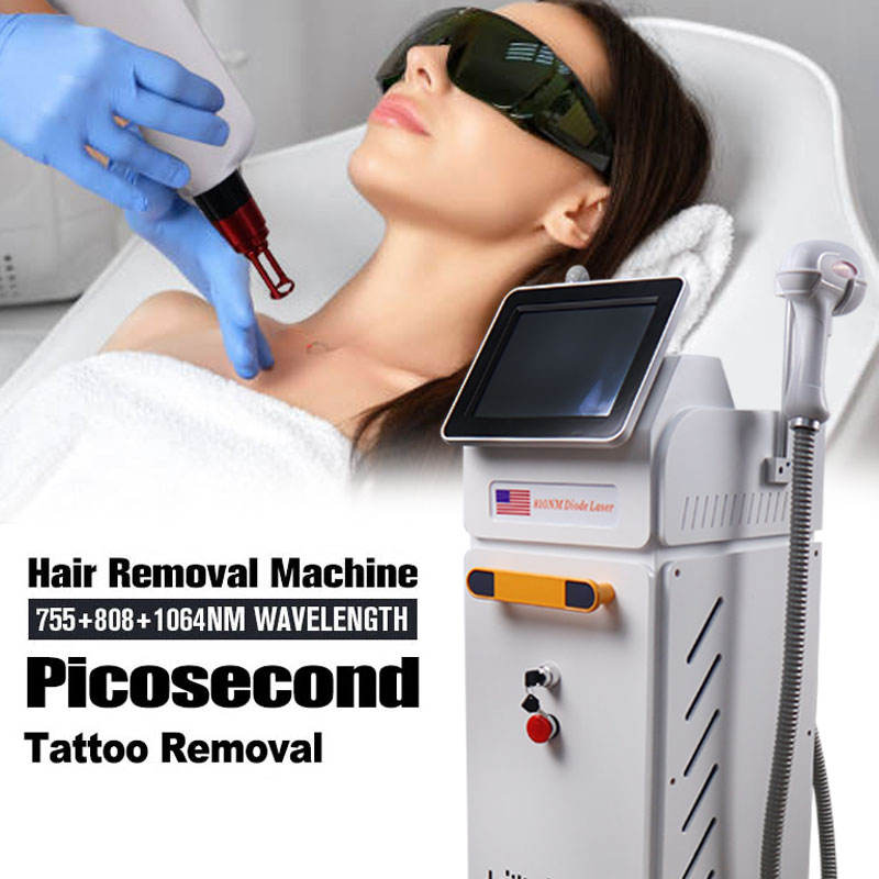 2 In 1 Diode Laser Hair Removal Machine 808Nm 755 808 1064 Picosecond Laser Tattoo Removal Devices Eyeline Removal Machine Wrinkle Removal Whitenin