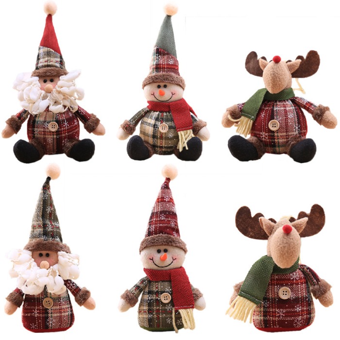 Christmas Decorations Cartoon Dolls Figure Snowflake Snowman Snata Reindeer Doll Ornaments for Festive Party Xmas Gifts